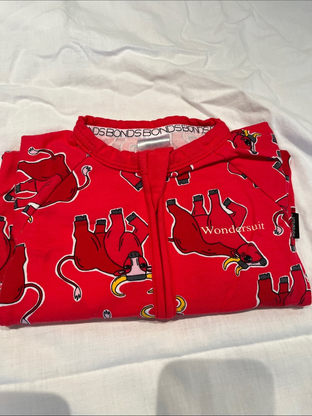 0-3M Bonds Bright Red Animal-Print Zip One-Piece